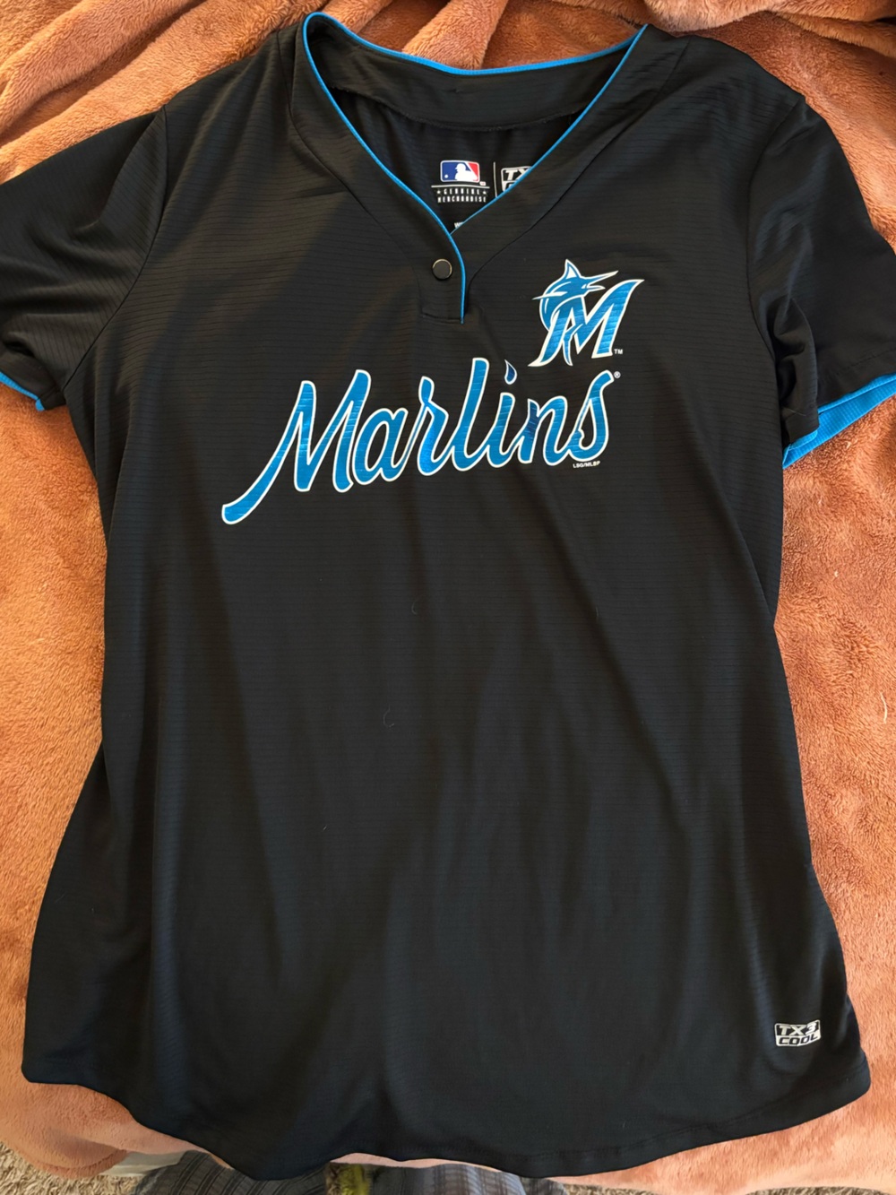 MLB Marlins Merchandise Black Polo Jersey with Teal Trim
